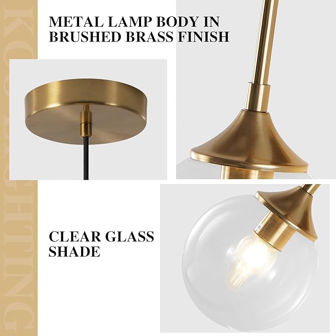 KCO Lighting Clear Globe Pendant Lights Kitchen Island Bubble Glass Pendant Lighting Gold Hanging Light Fixture Mid Century Modern Hanging Lamp for Living Room Dining Room