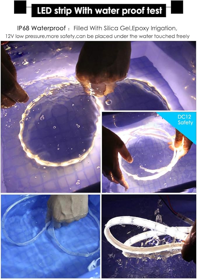 BSOD Outdoor LED Strip Lights Waterproof,IP68 Led Strip 12v Boat Underwater Lights 16.4ft 5050 SMD 300 Led Tube Flexible 5050 White Rope Light for Swimming Pool Boat Fish Tank