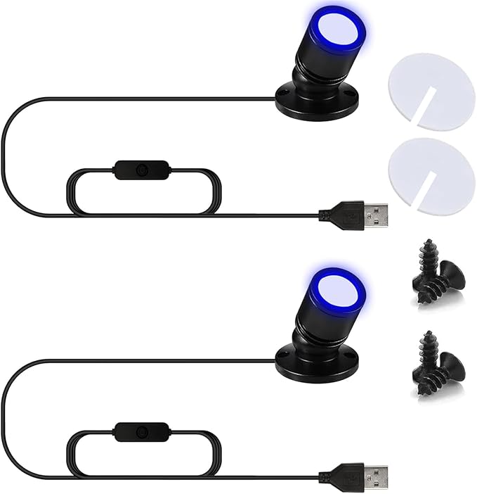 USB Powered Mini Spotlights for Displays 2-Pack – 5V Small LED Spot Lights Indoor, 7 Color Options, Compact USB Spotlight for Display Cases, Shelves, Cabinets, and Artwork (2PACK Blue Light)