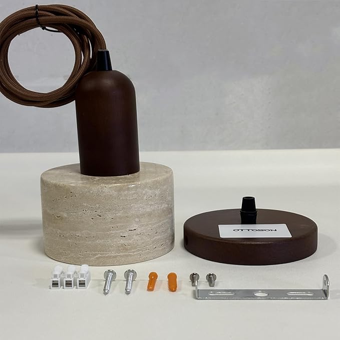 Natural Stone Shade Cylinder Pendant Light Walnut Wood Hainging Light Kit Retro Mini Pendant Lamp Nordic Pendant Lighting for Kitchen Island