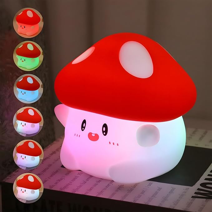 Mushroom Night Light Color Changing, 50Hrs Mushroom Lamp, Tap Control 2 Brightness & Timer, Rechargeable Squishy Night Lamp for Kids Adults, [Easter Gifts]