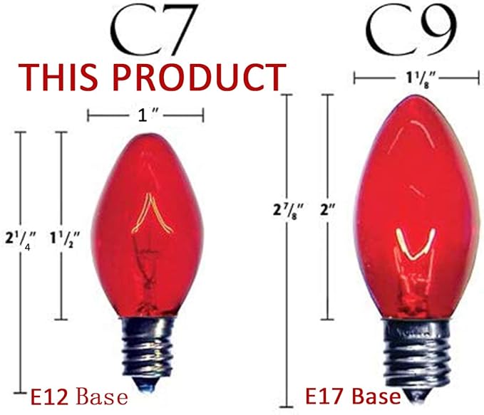 25 Pack C7 Multi-Color Christmas Replacement Bulbs C7 Clear Outdoor String Light Replacement Bulbs, C7/E12 Candelabra Base, 5 Watt
