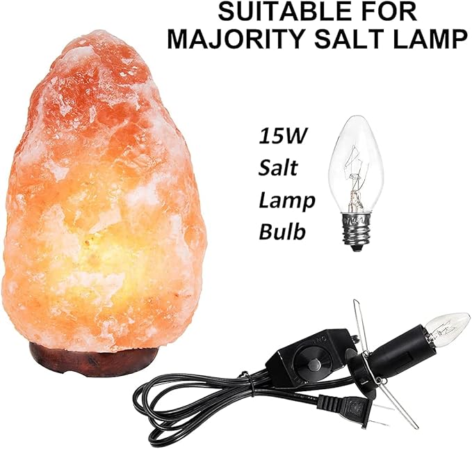 Venforze 2 Packs Himalayan Salt Lamp Cord Replacement with Dimmer Switch and 6 Packs E12 Halogen Salt Lamp Bulbs (5 Feet Cord & Fixed Butterfly Clip)
