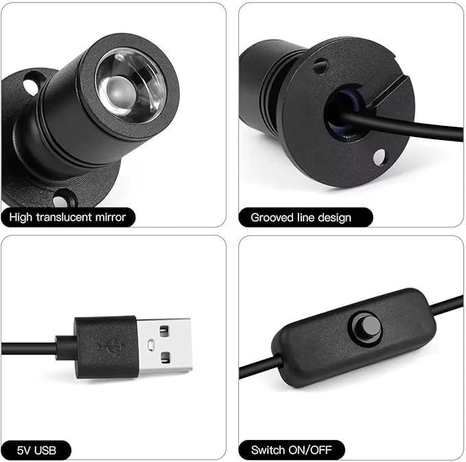 USB Powered Mini Spotlights for Displays 2-Pack – 5V Small LED Spot Lights Indoor, 7 Color Options, Compact USB Spotlight for Display Cases, Shelves, Cabinets, and Artwork (2PACK Green)