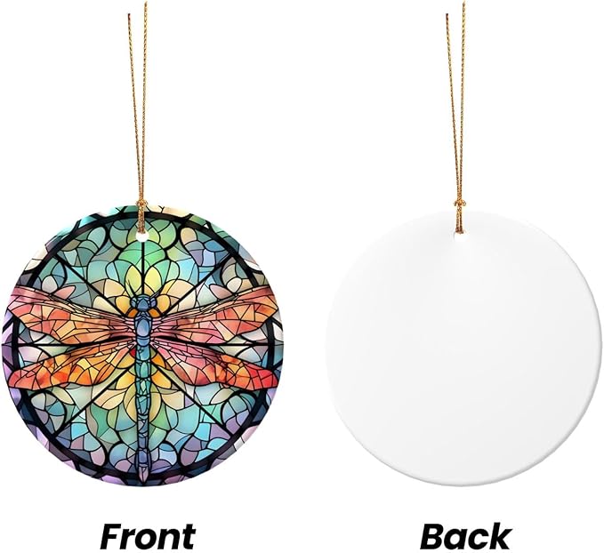 Dragonfly Mandala Glass Painting Christmas Ornaments, Christmas Decorations Xmas Tree Hanging Ornaments, Round Ceramic Festive Keepsake Gift for Xmas Decorations Holiday Home Decor