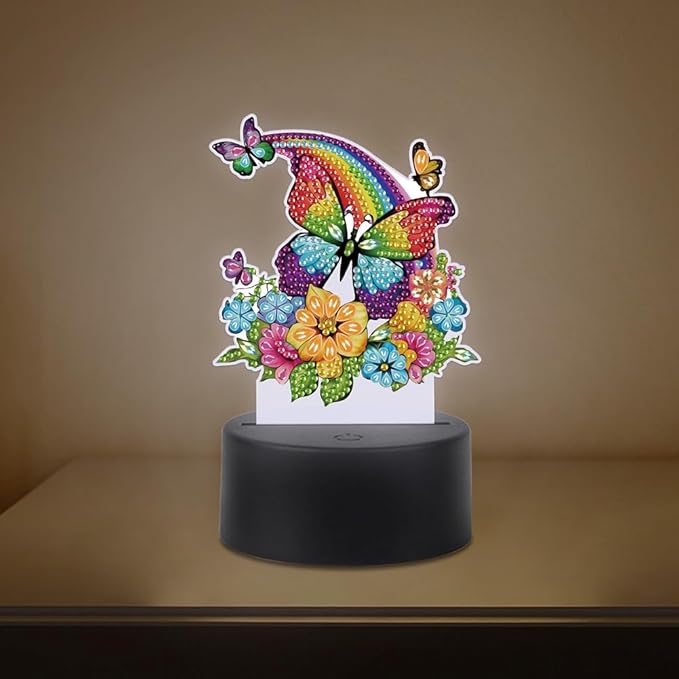 Rainbow Butterfly Diamond Art Painting Night Light,Diamond Art Painting Kits Desktop Touch Lamp Ornaments for Tabletop Decor Diamond Art Accessories for Adult Beginner Bedrooms Living Room