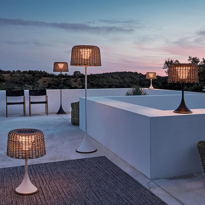 Serenity Metal & Rattan Floor Lamp | 3000K LED Standing Lamp for Indoor & Outdoor Use | Modern Living Room, Bedroom & Balcony Lighting | Weather Resistant & Easy Assembly - Solar