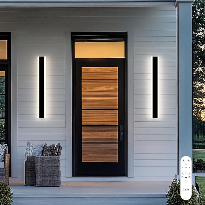 𝗠𝗢𝗗 𝗟𝗜𝗚𝗛𝗧𝗜𝗡𝗚 Haylen | Waterproof Outdoor Wall Light, LED Dimmable with Remote 3000K-6000K, Long Outdoor Porch Lights, Wired Lighting Fixture, Patio Exterior Wall Sconce, 1-Pack (Black, 24")