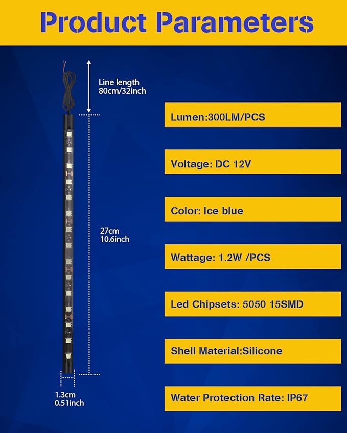 Car LED Strip Light,Auto Led Light Strip 30CM 15 SMD IP67 Waterproof Auto Interior Lights for Home Decoration Car Motorcycles Boat Golf Cart Truck with 3M Tape