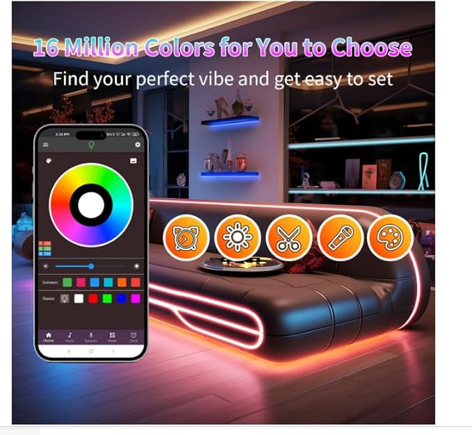 Led Lights for Bedroom 132FT(2 Rolls of 65.6ft) Music Sync Color Changing RGB Led Strip Lights with 60 Keys Remote and App Control, Led Lights for Room Kitchen Party Decor,Home Decor