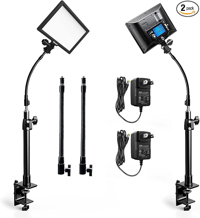 2-Pack Key Light Panel Kit, LED Video Light Dimmable Bi-Color 3200-5600k Video Conference Lighting with Gooseneck Tubes Desk Light for Podcast/Streaming/Gaming/Zoom Meetings/Broadcast/YouTube