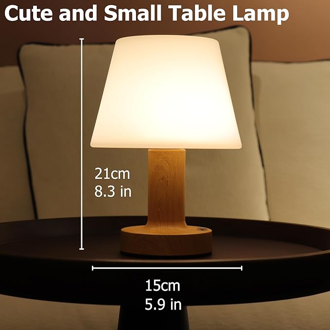 Small Mushroom Table Lamp, Cordless Night Light with 2600mAh Rechargeable Battery, Stepless Dimming Desk Lamp with 3 Colors for Bedroom/Patio/Living Room (White-2)