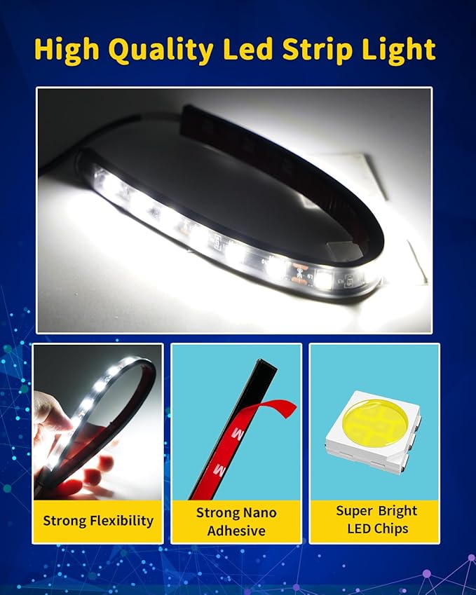 Car LED Strip Light,Motorcycle led Light Strip 30CM 15 SMD IP67 Waterproof Auto Interior Lights,for Home Decoration Car Motorcycles Boat Golf Cart Truck with 3M Tape(6PCS)