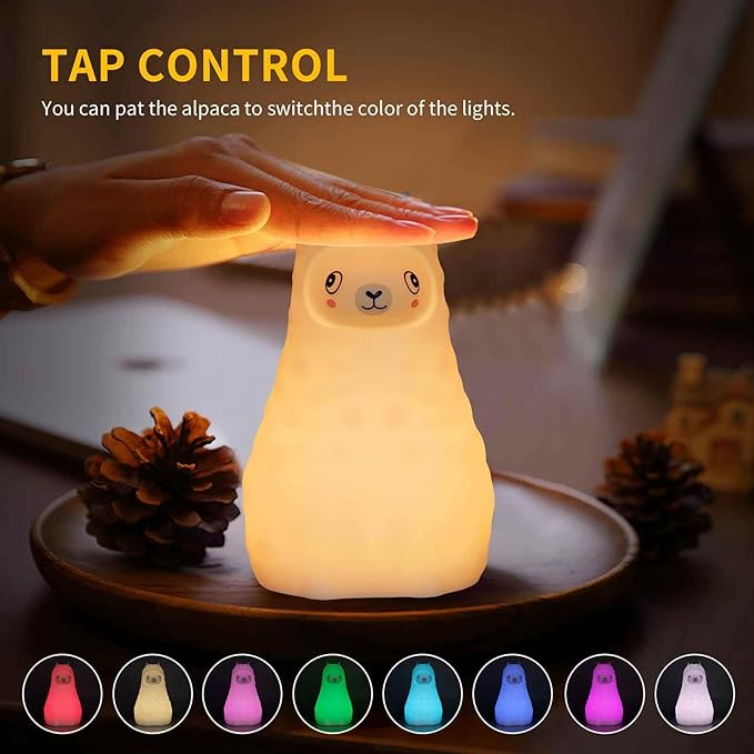 Cute Llama Night Light for Kids, Silicone LED Nursery Lamp with Soft Glow, Rechargeable Touch Control Bedside Lamp for Bedroom, Night Light Up Toddler Bed Rooms