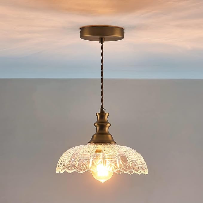 1-Light Pendant Light with Oil Rubbed Bronze Metal Glass Shade and Adjustable Cord Industrial Ceiling Hanging Light for Kitchen Island Bar Dining Room Bedroom Foyer Hallway Farmhouse