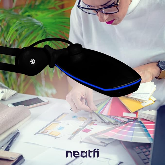 Neatfi XL LED Desk Lamp with Clamp – 2,200 Lumens, 23” Wide, Dimmable Task Light for Office, Study, Crafting & Nail Techs (Non-CCT with Clamp, Black)