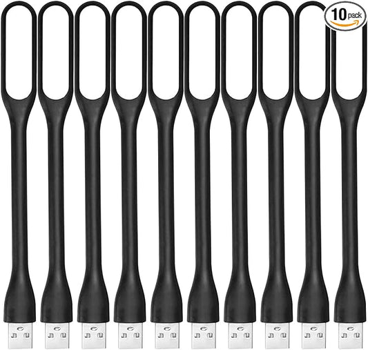 USB LED Light Lamp for Power Bank (10 PCS) Portable Eye Care Mini Night Light with Flexible Arm, USB Gooseneck Reading Lamps Book Light,Compatible for Desktop, Notebook Laptop (10-Black)