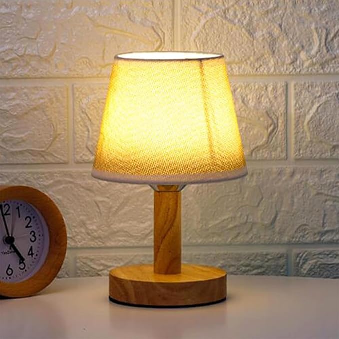 DBKMPZ Small Table Lamp,Bedside Table Lamp,Vintage Lamp,Wooden Bedside Lamp Simple Bedroom Lamp Linen Shade Mini Desk Lamp Night Light Nightstand Lamp for Bedroom,Living Room,Kids Room