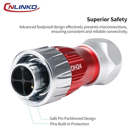 CNLINKO DH-24 4 PIN Industrial Waterproof Connectors, IP68 Circular Connector, Hard Metal Anti-Interference Shell, Quick Plug Aviation Connector, M24 Panel Mount Flange Socket (4-Pin)