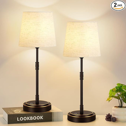 Cordless Table Lamps Set of 2 – Battery Operated Lamp with 7500mAh Rechargeable Battery, Stepless Dimmable Oil-Rubbed Bronze Lamp, Wireless Lamps for Dining Room, Nightstand & Patio (Bulbs Included)