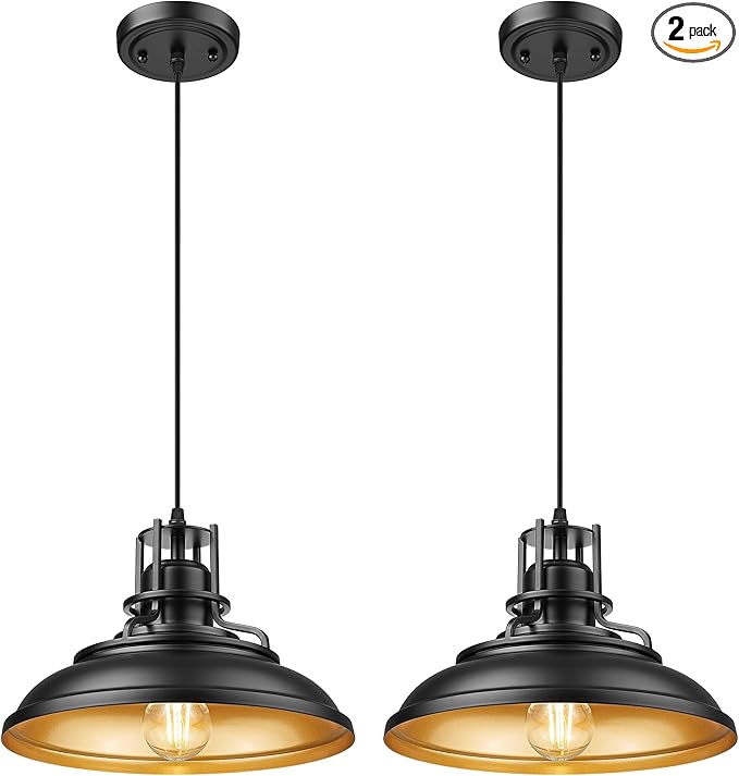 FEMILA 12" Modern Pendant Lights Kitchen Island, Black Pendant Light Fixtures for Foyer Cafe Kitchen, Adjustable Height, 2 Pack, 4FY15-MP-2PK BK-1
