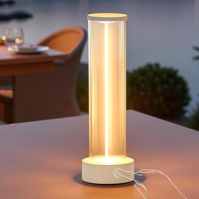 Indoor Outdoor Table Lamp Cordless,Rechargeable Battery Powered Lamp 3-Mode Touch Dimmable,IP54 Waterproof Portable Lamp for Bedside Reading,Patio Grill,Gazebo Party,Camping Tent (White)