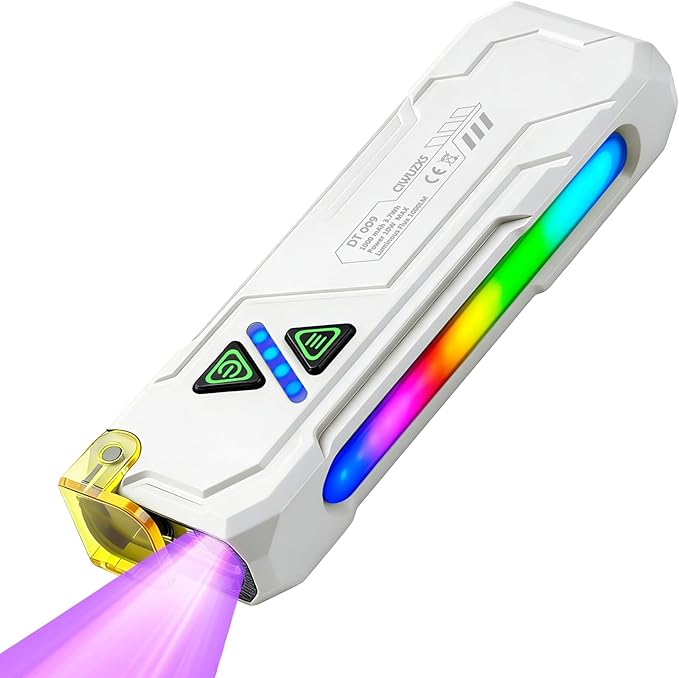 EDC Rechargeable Flat Flashlight 1000 Lumens White LED/UV/RGB Ambient Signaling Flashlights, Magnetic Clip on Pocket Light for Outdoors, Emergency, Working (White, Compact)