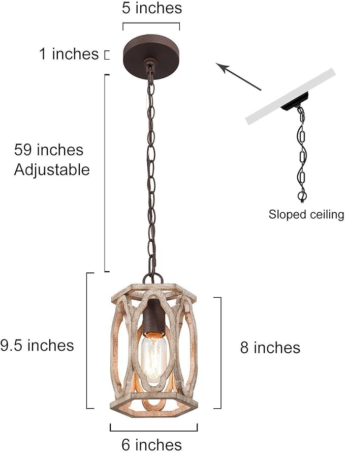 KSANA Farmhouse Pendant Light, Wood Rustic Cage Lantern Hanging Light Fixture for Kitchen Island, Foyer, Hallway, Bedroom and Entryway
