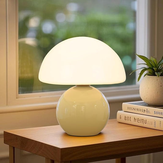 Mushroom Table Lamp with 3 Color Temperatures, 8.7" Mid Century Modern Glass Lamp for Bedroom Nightstand, Living Room, Aesthetic Dorm Desk Decor