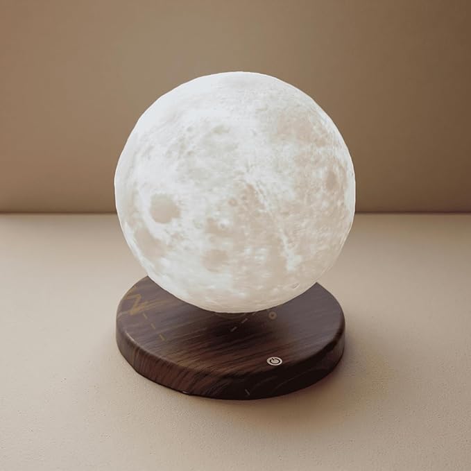 NOBRAND Magnetic Levitating Moon Lamp with LED Light, Floating Moon Desk Lamp with Wooden Base, Decorative Night Light for Home Office Bedroom, White
