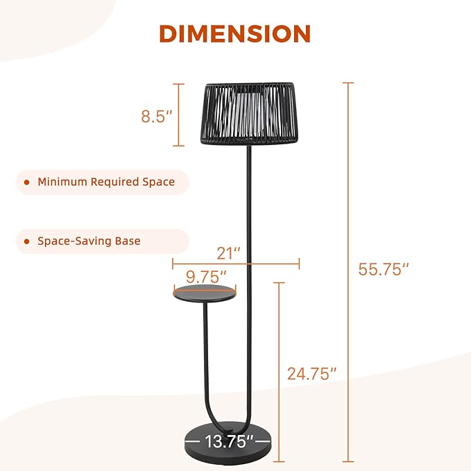 Solar Yard Outdoor Floor Lamp with Side Table, U-Shaped Modern Metal Outdoor Lamp, 3000K Warm White, IP56 Waterproof, Patio Garden Deck Balcony Coffee Table Light, Black