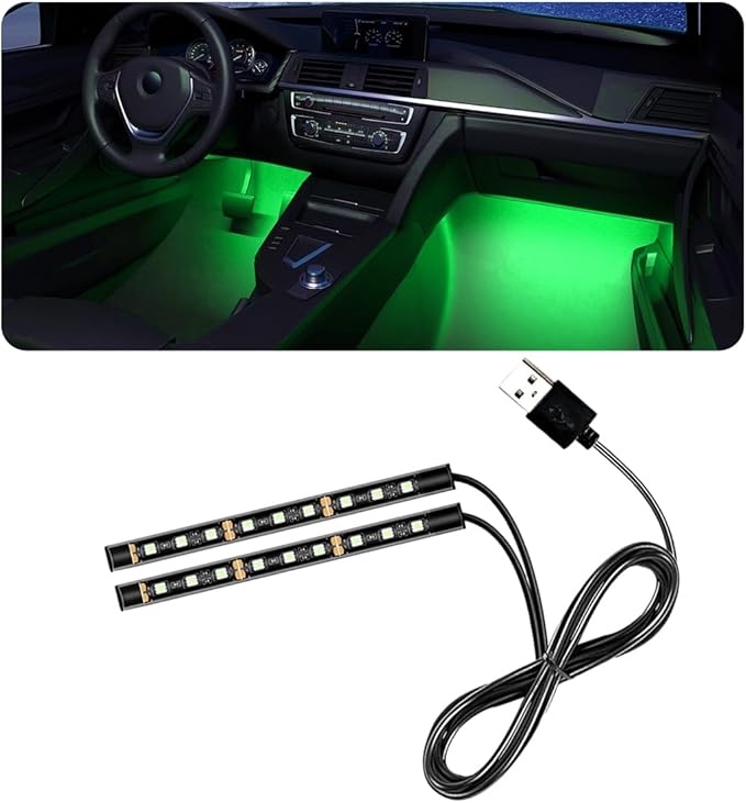 Car LED Strip Light, 24 LED RGB Auto Under Dash Interior Atmosphere Lights, USB Vehicle Decorative Lamp Ambient Night Light Strip, Lighting Kit Car Accessories (Green)
