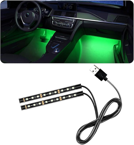 Car LED Strip Light, 24 LED RGB Auto Under Dash Interior Atmosphere Lights, USB Vehicle Decorative Lamp Ambient Night Light Strip, Lighting Kit Car Accessories (Green)