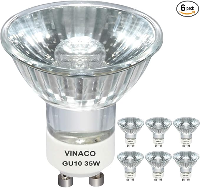 Vinaco GU10 C 120V 35W Bulb Dimmable, 6 Pack High Output 380LM GU10 C 110V 35W Candle Warmer Warm White 2800K, Long Lasting GU 10 Halogen Bulbs No Flicker for Candle Warmer Lamp & Track Lighting