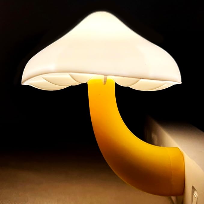 Sensor LED Mushroom Night Lights - 2Pack Plug into Wall Mushroom Lamp, Cute Dream Bed Nightlight for Kids Adults for Home Office, Bedroom, Bathroom Toilet, Stairs Hallway Corridor, Warm White & Yellow