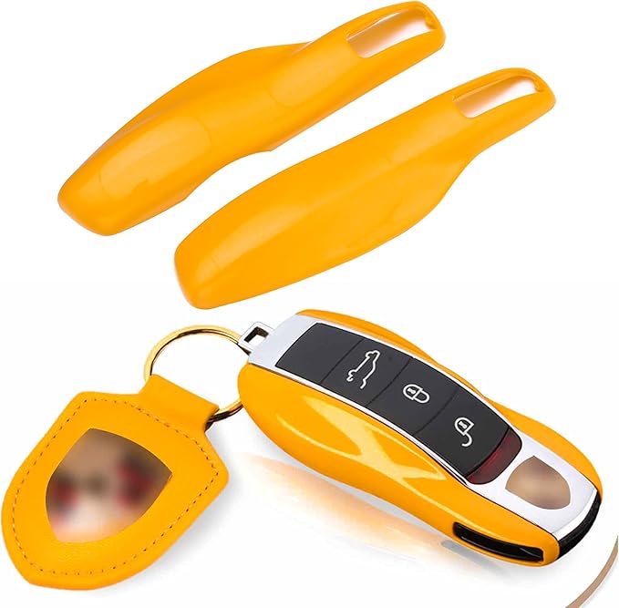 x xotic tech Yellow Smart Remote Key Fob Protector Cover Shell Case Holder Compatible with Porsche Boxster Cayenne Panamera Cayman Macan Carrera 911 991 918 Spyder(Fits 3 Button)