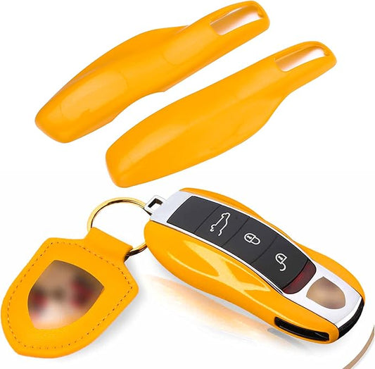 x xotic tech Yellow Smart Remote Key Fob Protector Cover Shell Case Holder Compatible with Porsche Boxster Cayenne Panamera Cayman Macan Carrera 911 991 918 Spyder(Fits 3 Button)