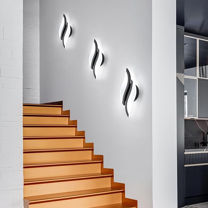 CANEOE Modern LED Wall Sconce 6000K Cold White Black Indoor Wall Light Fixtures Acrylic Wall Sconce Lighting for Living Room Bedroom Bedside Bathroom Hallway Stairway Wall Lamp