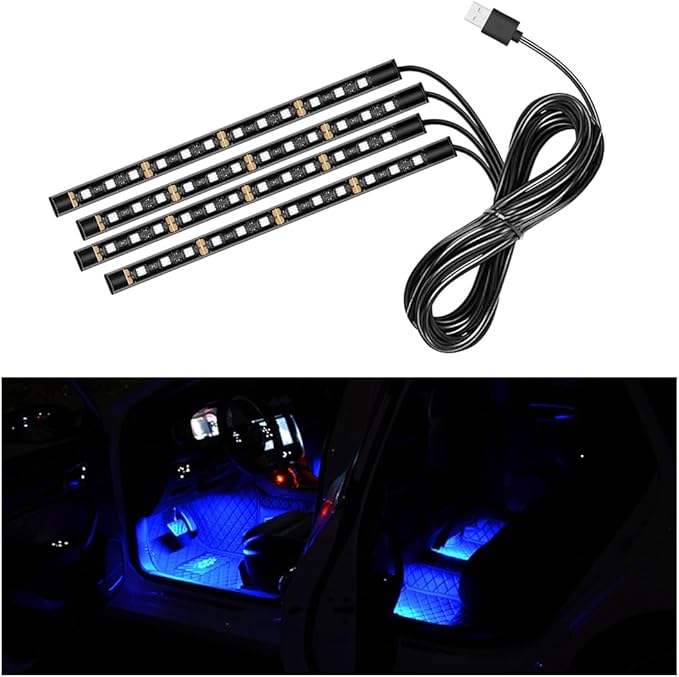 Car LED Strip Light, 48 LED RGB Auto Interior Atmosphere Lights, Cigarette Lighter Under Dash Ambient Night Light, Interior Lamp Lighting Kit (Blue, USB)