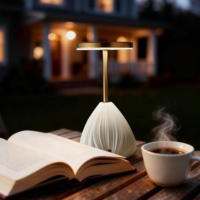 RONDURE 10.6" Ceramic Cordless Table Lamp, Portable Rechargeable Table lamp, Touch Dimmable Warm Ambient Lighting for Living Room, Bedroom, Dining Room, Fast Charging & Long Lasting