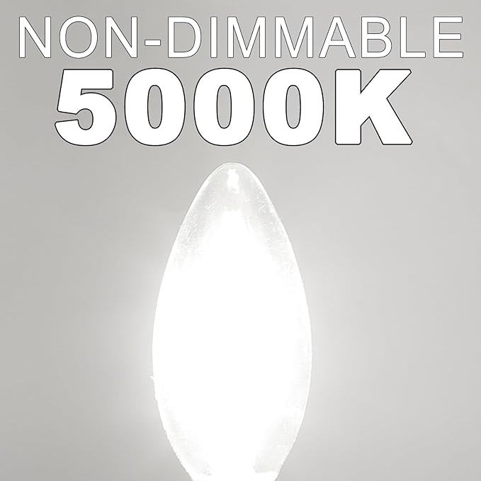 Candelabra Light Bulbs, 6W Equivalent to 60 watt E12 LED Bulb 5000K Daylight Non-Dimmable, LED Chandelier Light Bulb, B10 Candle Bulbs, 90+CRI, 600LM, Cear Glass, 24 Pack