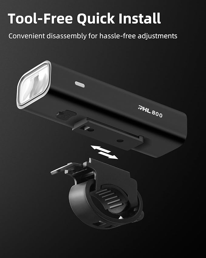 ROCKBROS Super Bright Bike Light 800Lumens Type C Rechargeable Bike Headlight Led IPX6 Waterproof Bike Front Light 5 Modes Aluminum Alloy Bike Light for Night Riding