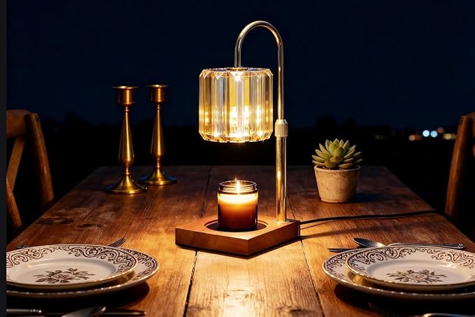 Candle Warmer Lamp with Timer, Dimmable Electric Candles Wamer Adjustable Height, Gifts for Women Mom, Glass Modern Candle Melter Lamp, Amber