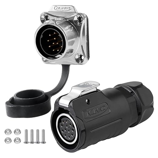 CNLINKO LP20 Reverse Mount 12-Pin Waterproof Circular Electrical Connector, IP68 Female Plug Male Socket for Automotive Machinery and Outdoor Use Quick Connect Aviation Connector (Plastic Plug)