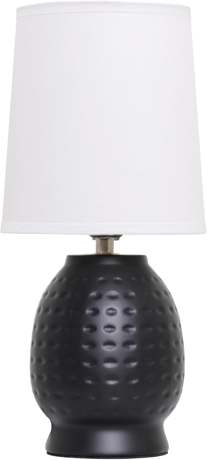 Simple Designs LT1161-BLK 12.5" Chic Glow Petite Dimpled Ceramic Table Lamp, for Bedroom, Office, Living Room, Stylish Spaces, Black