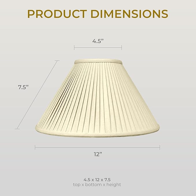 Royal Designs BS-727-12LNTP Coolie Empire Side Pleat Basic Lamp Shade, 4.5 x 12 x 7.5, Linen Taupe