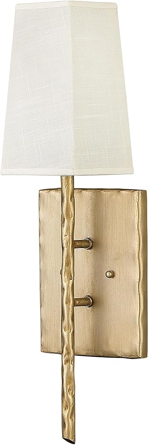 Hinkley Tress Large Single Light Wall Sconce - Hammered Details, Off-White Textured Shade - Champagne Gold