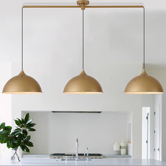 Pendant Lights Kitchen Island, 3-Pack Dome Pendant Light Fixtures with Gold and White Finish Farmhouse Hanging Pendant Light for Dining Room Restaurant Cafe Entryway