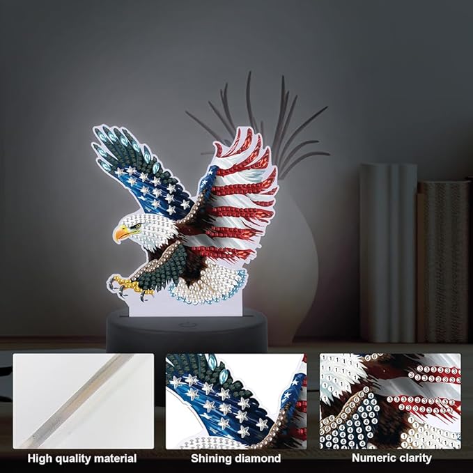Flag Eagle Diamond Art Painting Night Light,Diamond Art Painting Kits Desktop Touch Lamp Ornaments for Tabletop Decor Diamond Art Accessories for Adult Beginner Bedrooms Living Room