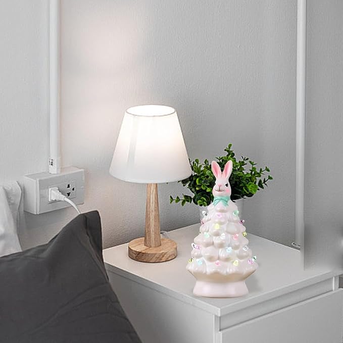 Easter Bunny Tree,Bunny lamp,Glowing Bunny Imitation CeramicTree,Resin BunnyFigurine with Colorful Lamp,Light Up Tree with Rabbit Ears,Easter Night Light for Home Decorations (A)